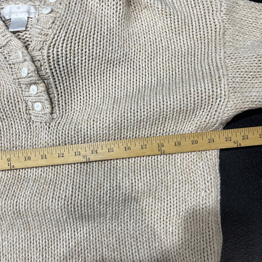 Soft Surroundings Sweater Womens L/XL Oatmeal Cotton Shaker Knit Henley Hoodie - Picture 5 of 6